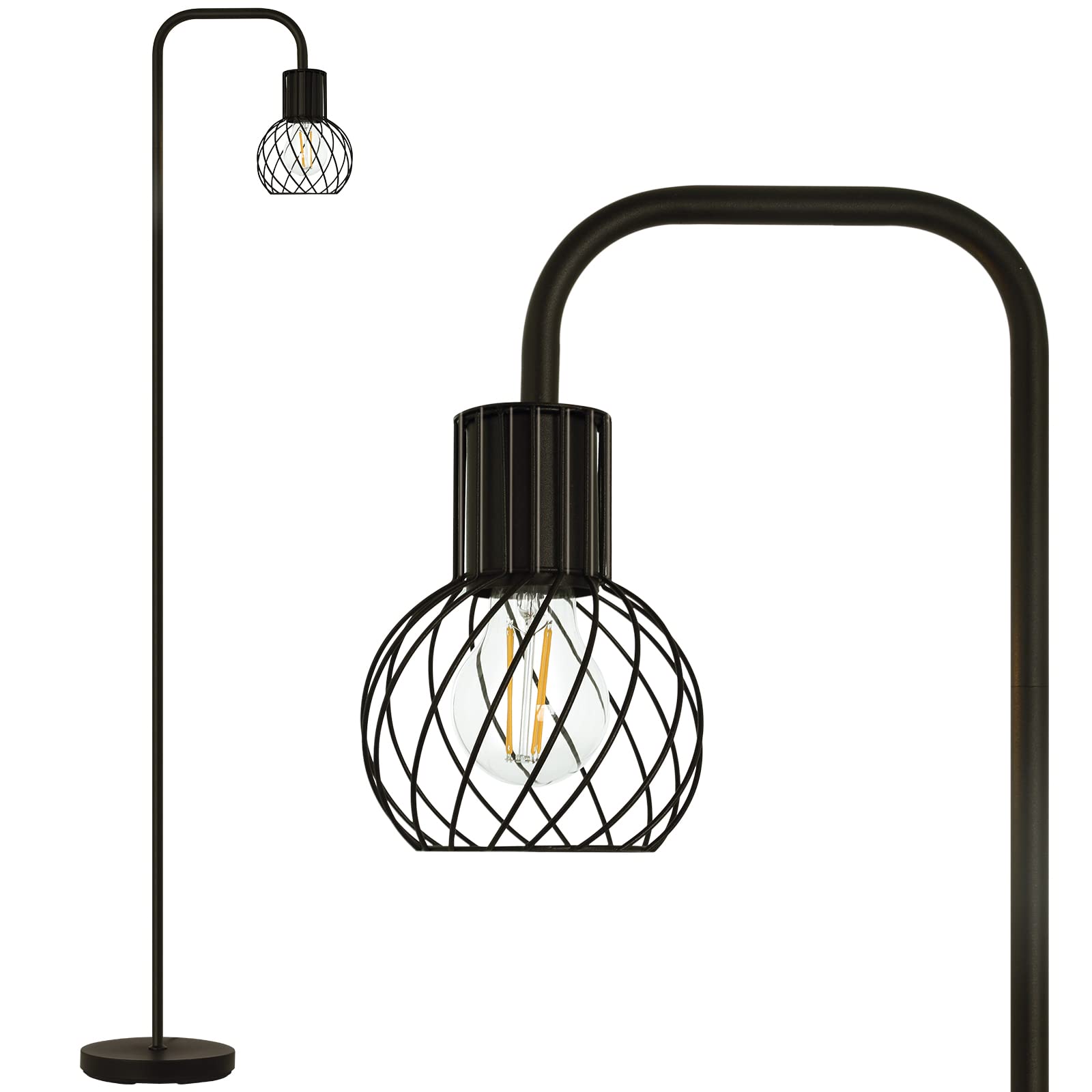 AUQUEE Industrial Floor Lamp with 6W LED Bulb, Minimalist Metal Design, Black, Model AQ1216US-1