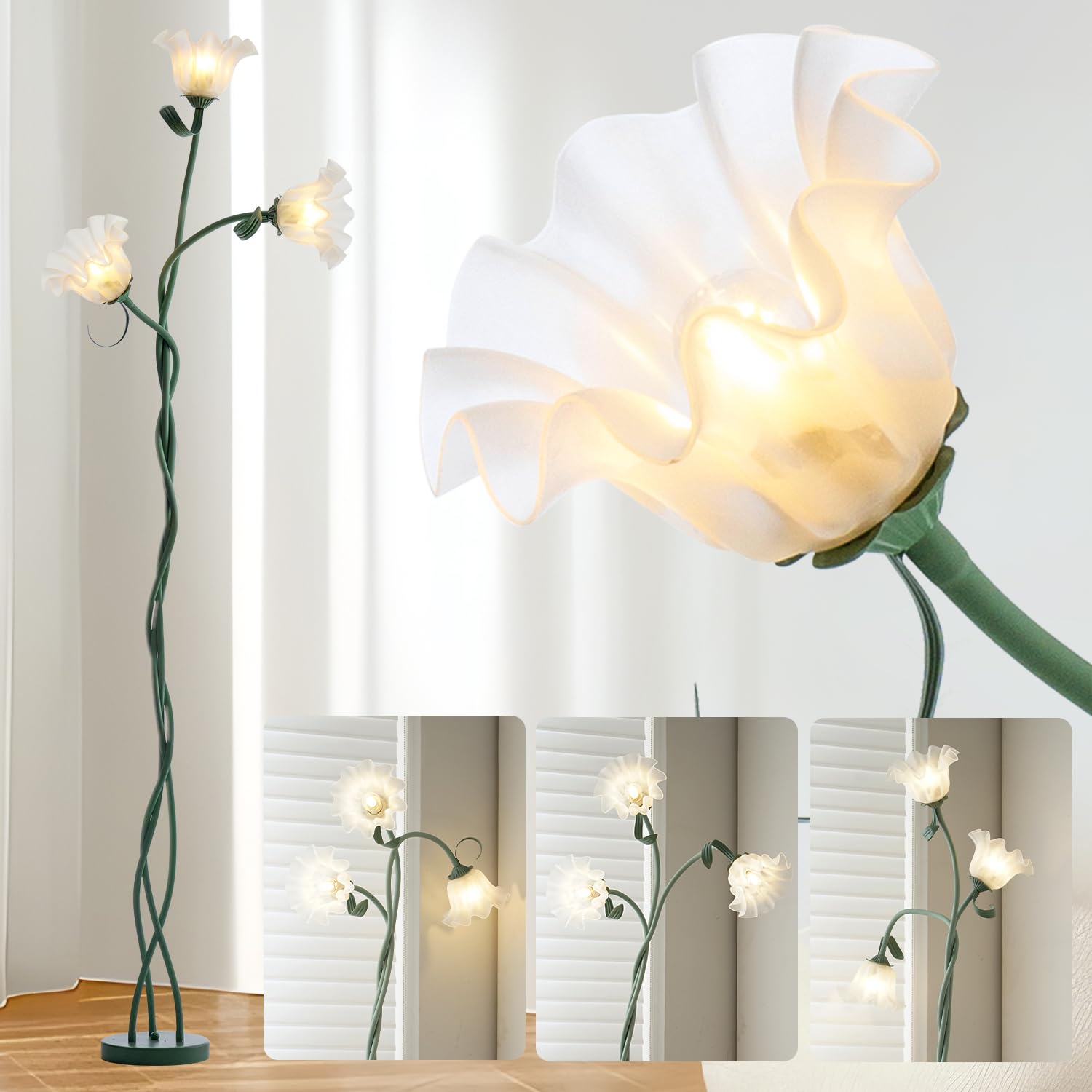 Werfop Flower Floor Lamp For Living Room,? Vintage Tall Flower Reading Lamp Flexible Gooseneck Corner Standing Light With Led Bulb For Bedroom Living Room Office Home Decor