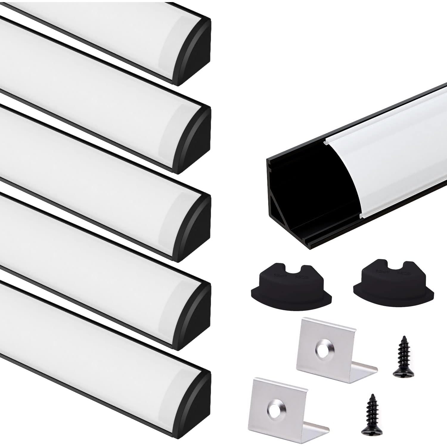 VST 6Pack 3.3 ft Black LED Aluminum Channel with Milky White Cover V Shape 16x16mm, Led Strip Light Track with Accessories for L