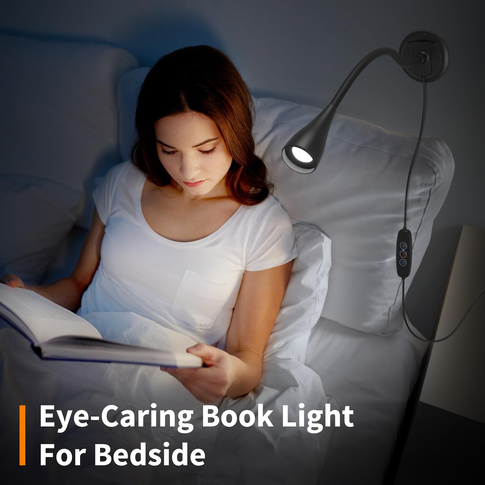 Kaulsoue Book Light for Reading, Dimmable LED, 5 Brightness Levels, Flexible Gooseneck, 2 Pack, Black