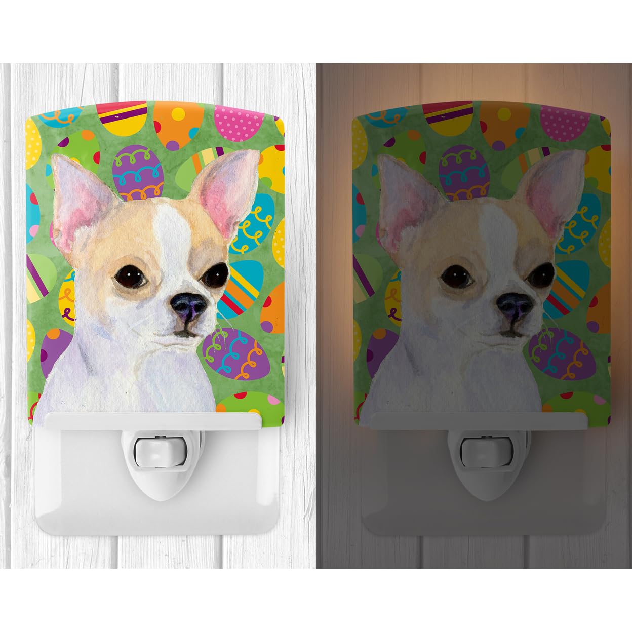Carolines Treasures Ceramic Night Light, Chihuahua Easter Egg Design, UL-Certified, 6x4x3 inches, Multicolor, Model SS4819CNL