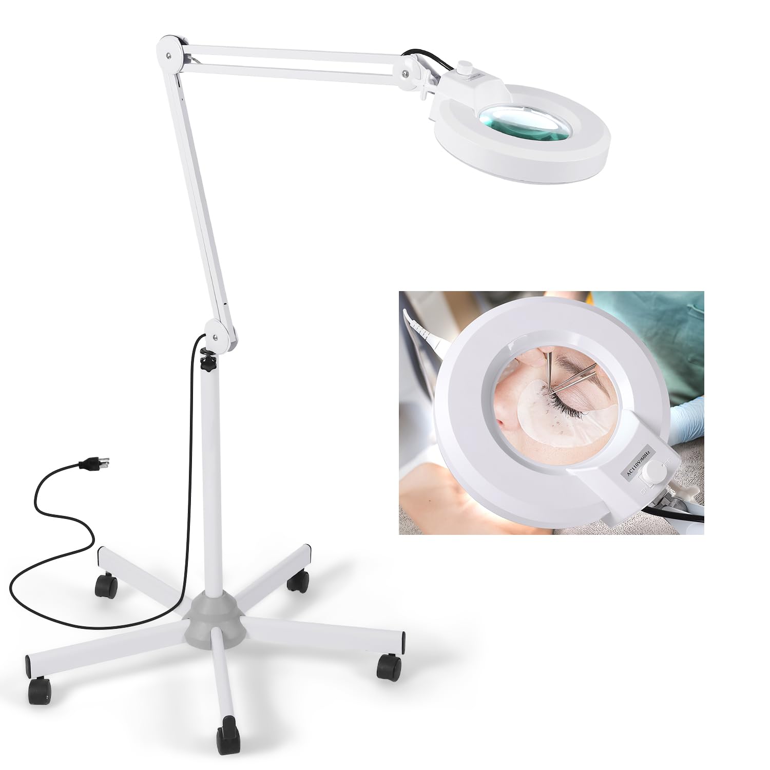 Lancosc 5X Magnifying Floor Lamp With 1,500 Lumens Led Light & Rolling Base For Estheticians