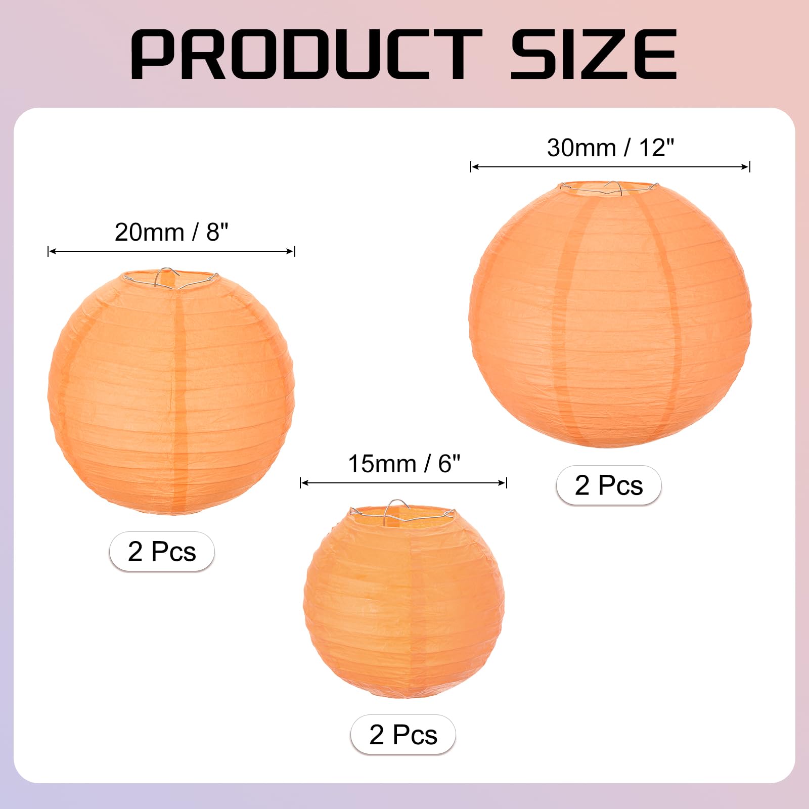 Meccanixity 6Pcs Paper Lanterns Decorative, 6'' 8'' 12'' Orange Round Hanging Lantern Chinese Lanterns For Home Decor, Birthday,