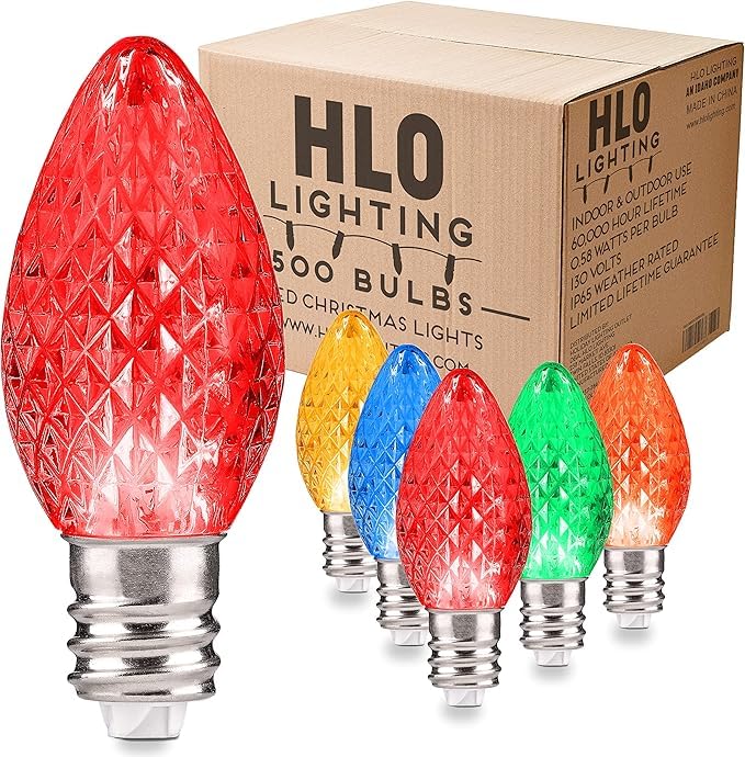 Holiday Lighting Outlet Faceted C7 Christmas Lights | Multi-Colored (R G B Y O) Led Light Bulbs Holiday Decoration | Christmas D?Cor For Indoor & Outdoors | 2 Smd Leds In Each Light Bulb | Set Of 500