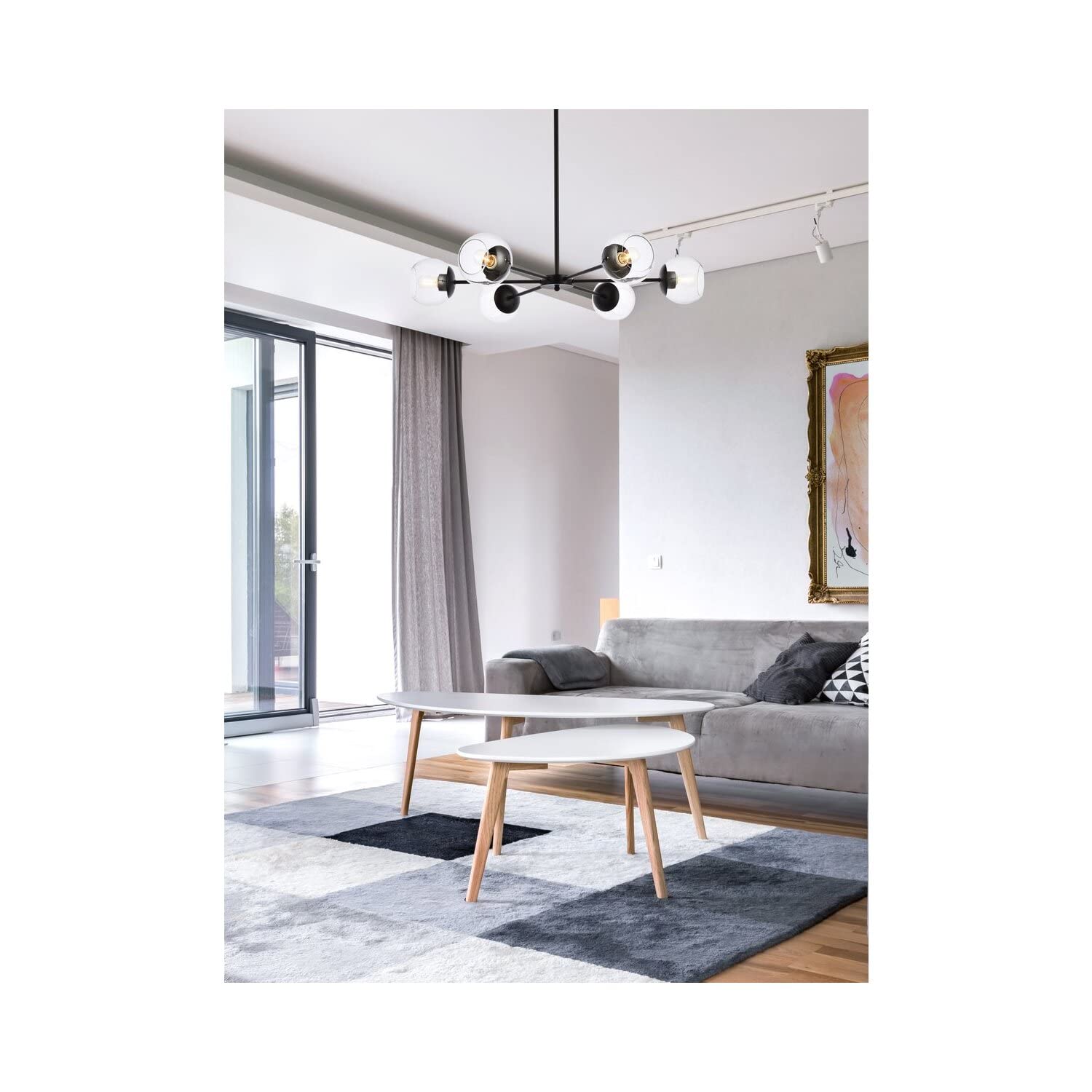 Living District Briggs 6-Light Mid-Century Metal Pendant in Black and Clear