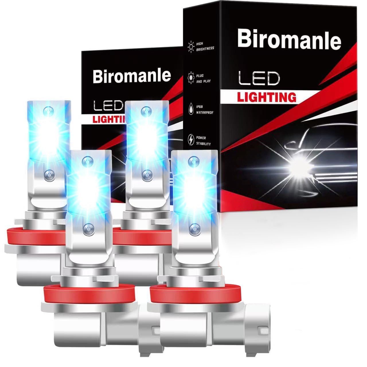 Biromanle H8 H11 Fog Light Combo, 400% Brighter 26000LM 8000K Ice Blue, H8 H9 H11 High Low Beam, Plug and Play,fog light bulb,Tu