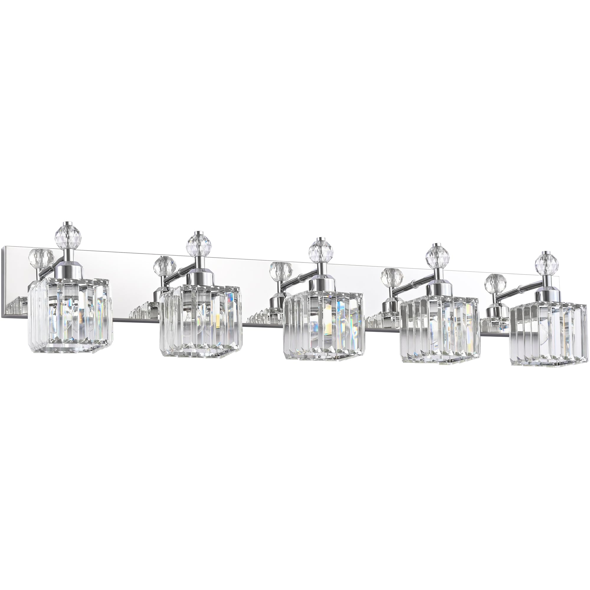 PRESDE 5-Light Vanity Light Fixtures, Modern Crystal Chrome, Stainless Steel, Model PRESDE-ModernK9