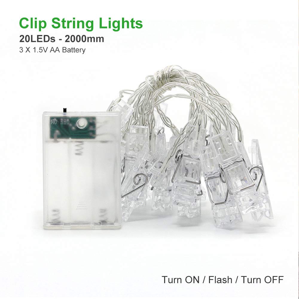 Dopheuor LED Fairy Clip String Lights, Yellow, Battery Operated, Model JZD-234, Ideal for Photos, Parties, and Decorations