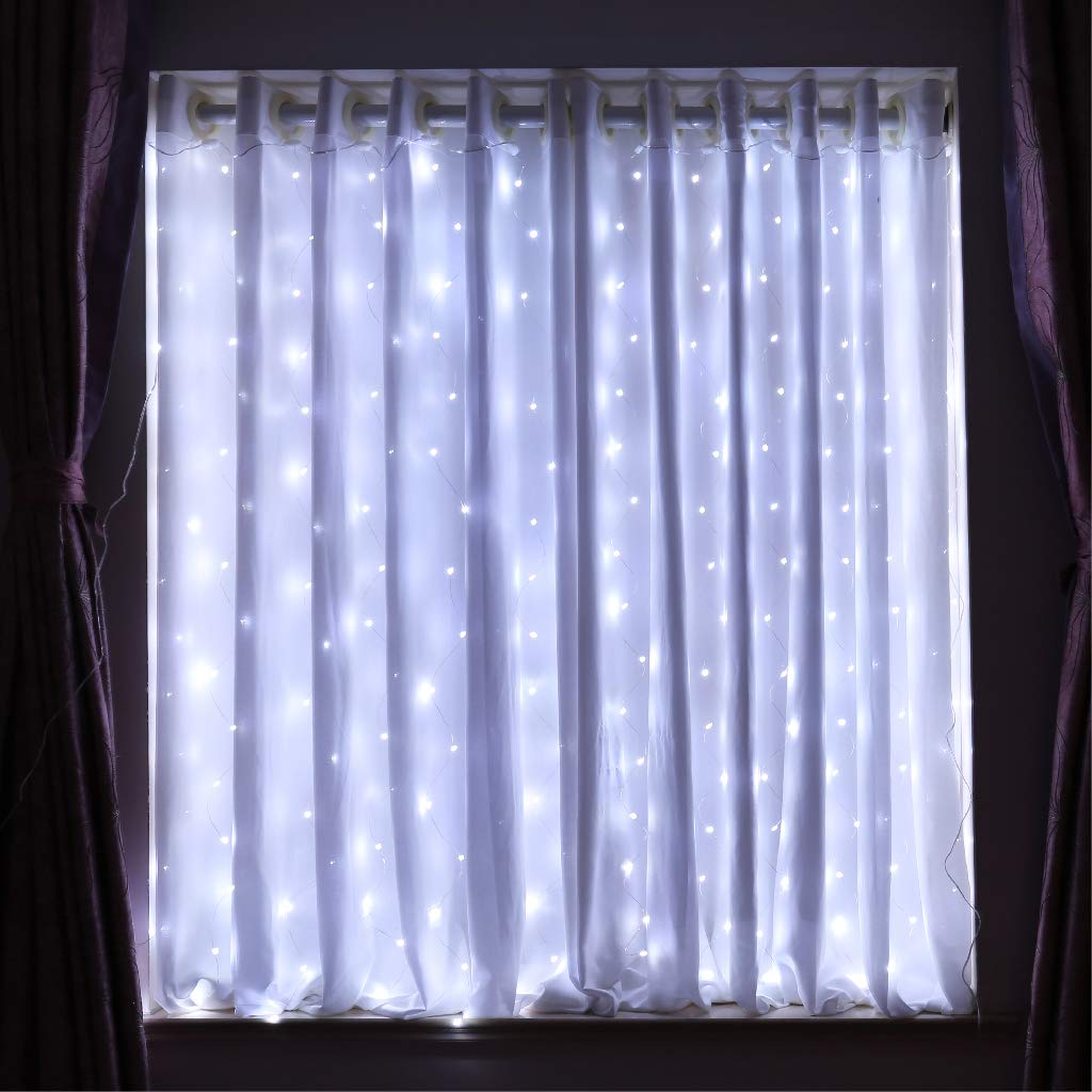 HXWEIYE White Short Curtain Lights for Small Window, 3.3x5Ft Fairy Light with Timer & 8 Clips for Bedroom, Battery Powered 96Led String Light for Indoor, Outdoor, Weddings, Party, Garden, Wall Decor