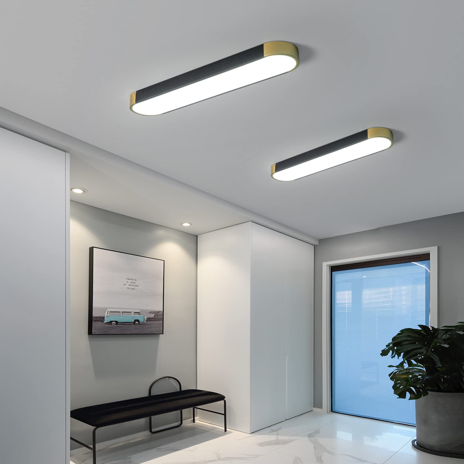 Tioolo Modern Acrylic Linear Ceiling Light, Dimmable LED, 36W, Black+Gold, Remote Control, 27.5in L, Perfect for Kitchen & Living Room