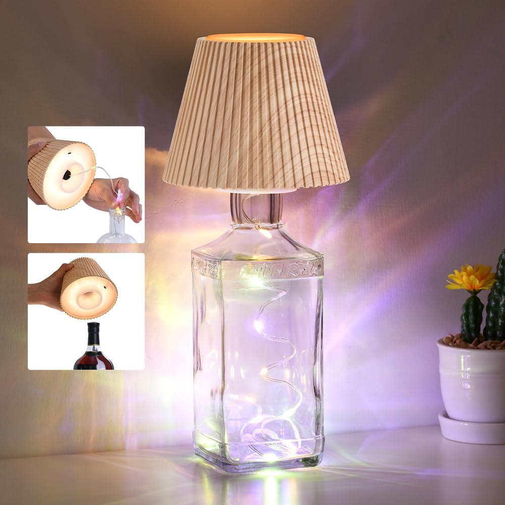 WILIT Wireless Lamp Shades for Table Lamps, 3-Level Brightness Wine Bottles Lamp, Cute Desk Lamps for Bar Decor with RGB Lights 