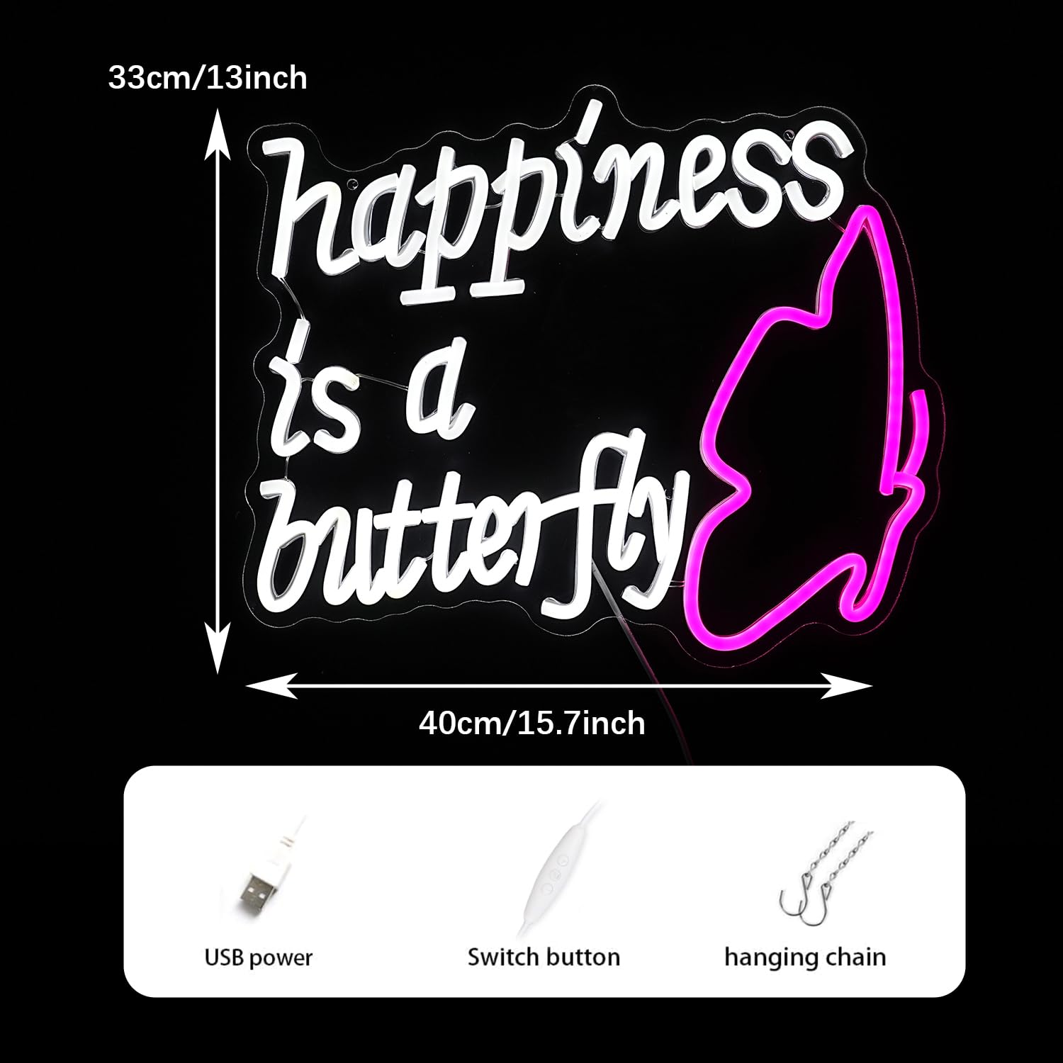 GNVETZLL Neon Sign - Dimmable USB Powered Butterfly Light, Pink & White, 15.7in  x 13in , Acrylic Wall Decor for Party & Living Room