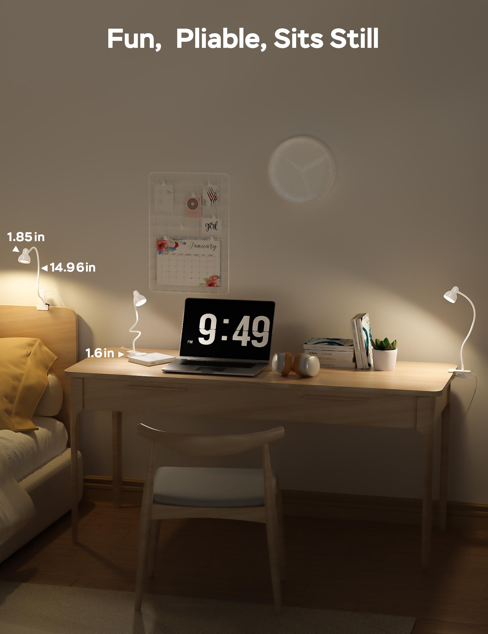 LiFMIRA Clip-on LED Desk Lamp, 3 Color Modes, 10 Brightness Levels, 360° Gooseneck, USB, Eye Protection, White, 4W