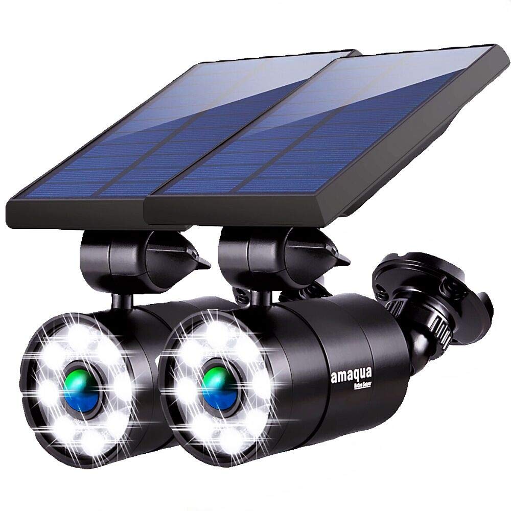 Amaqua Solar Motion Floodlight, 1400-Lumen, 9-Watt Outdoor Spotlight, Black, 2-Pack