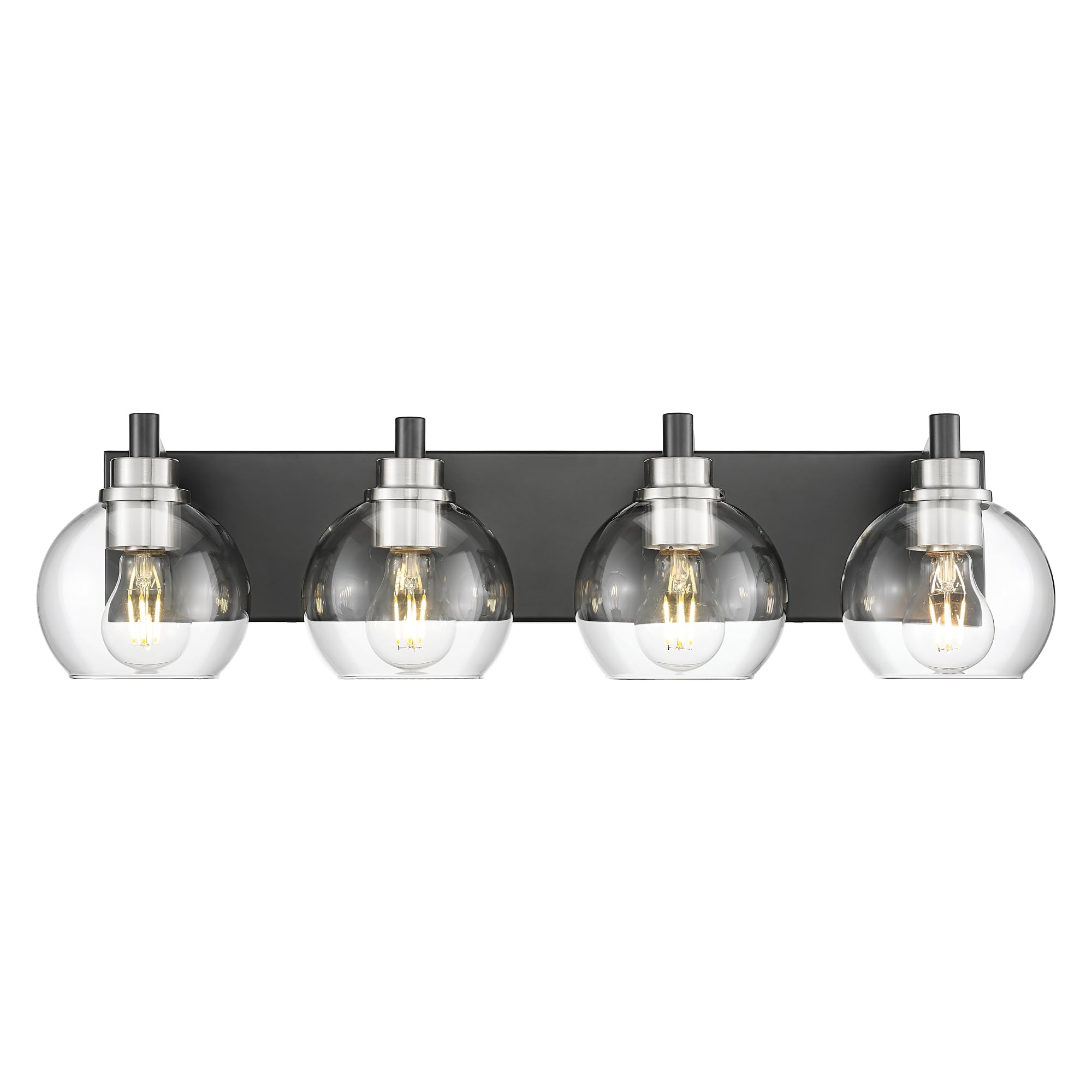 Metwet Bathroom Light Fixtures, 4-Light Black And Brushed Nickel Bathroom Vanity Light, 26 Inch Modern Wall Sconces With Globe C