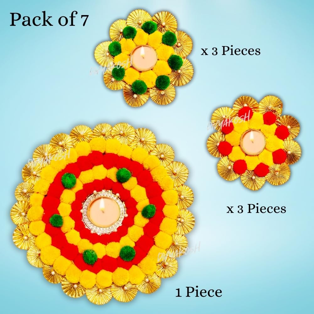 Divyakosh Yellow Theme Rangoli Mats for Home Decoration,Set of 7, Home Decorative Diya, Diwali Gift Diya,Deepak, Candles, Home D