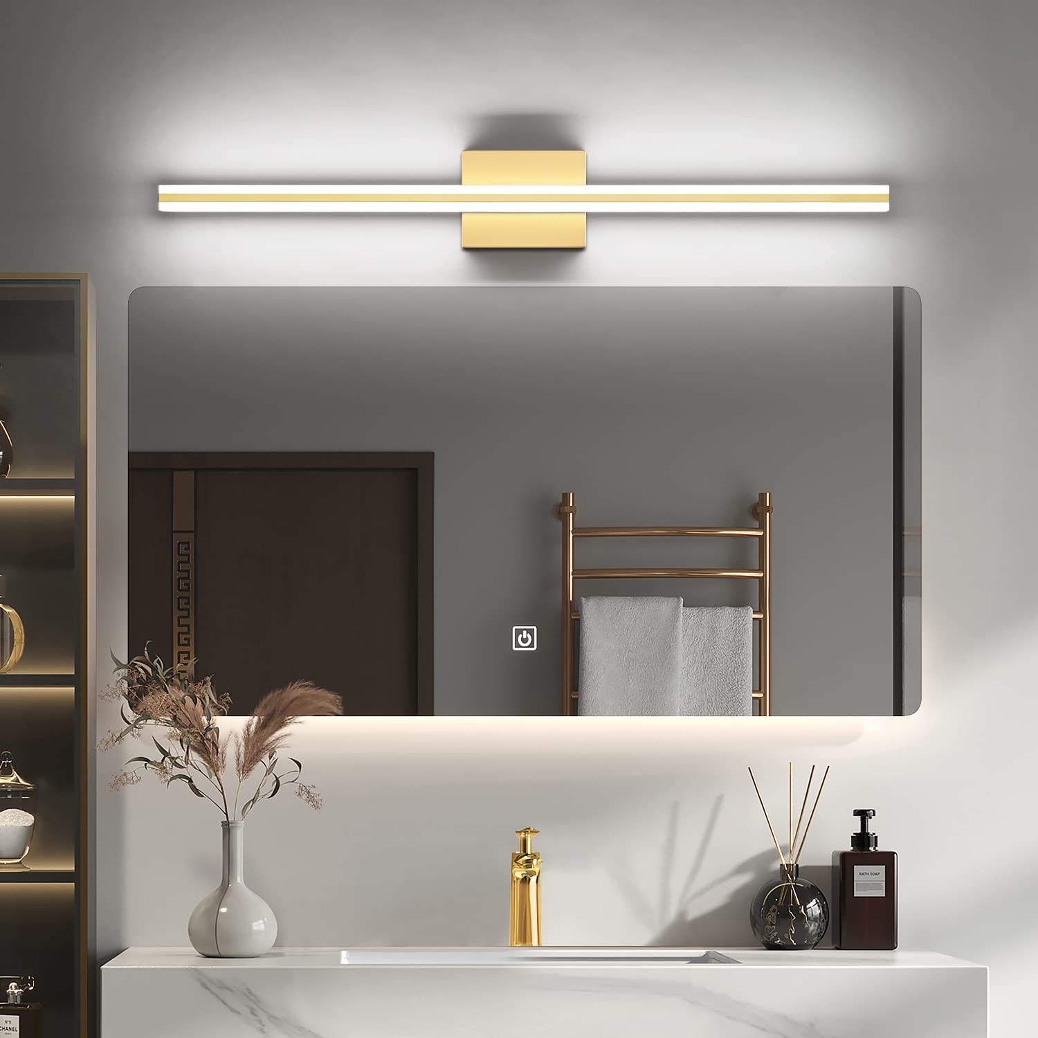 Solfart Dimmable Led Bathroom Vanity Light Fixture 31.9 Inch Golden Aluminum Over Mirror