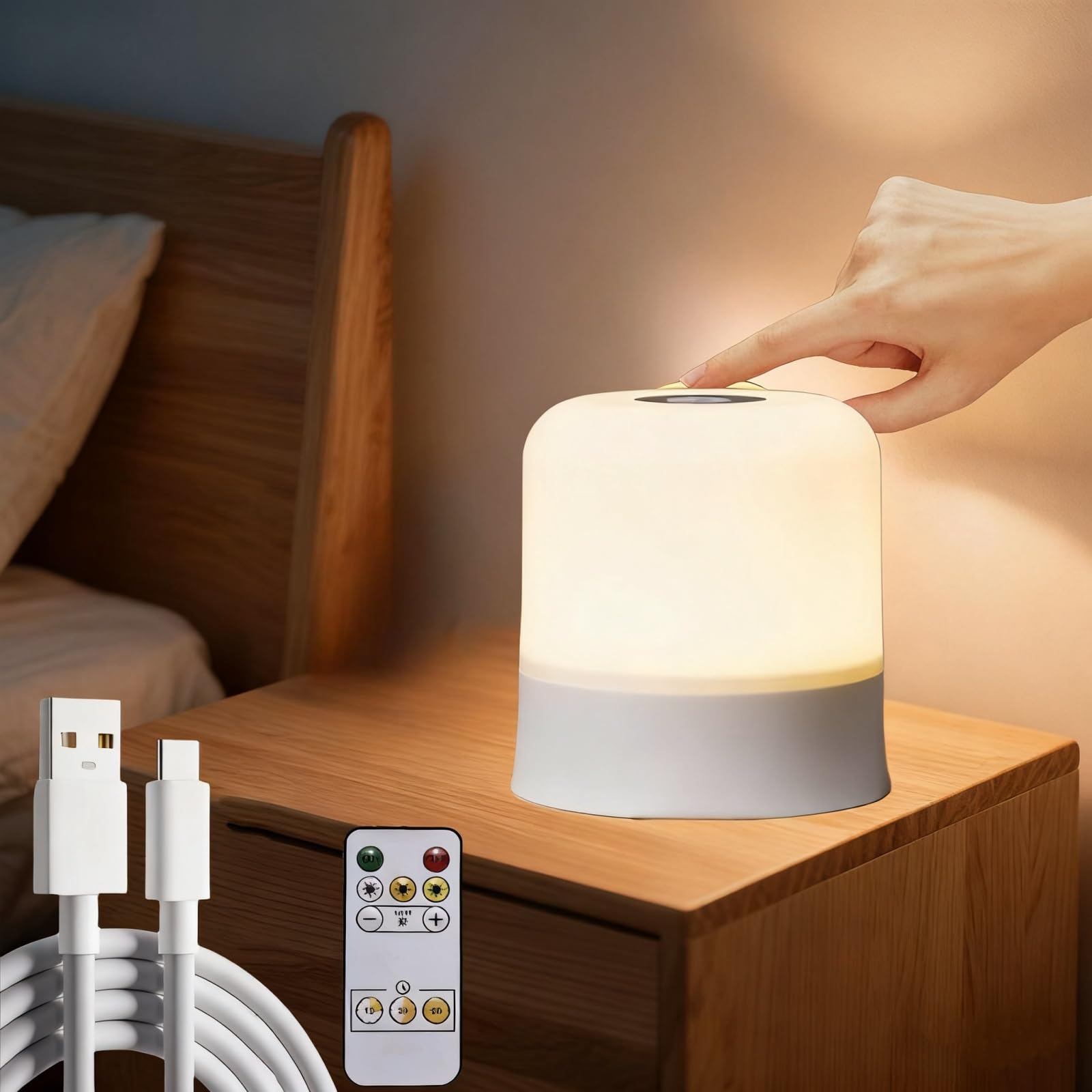wxmuaper Egg Light for Nursery 3 Colors Baby Night Light Rechargeable Table Lamp Small Cordless Table&Bedside Lamp Eye Caring Di