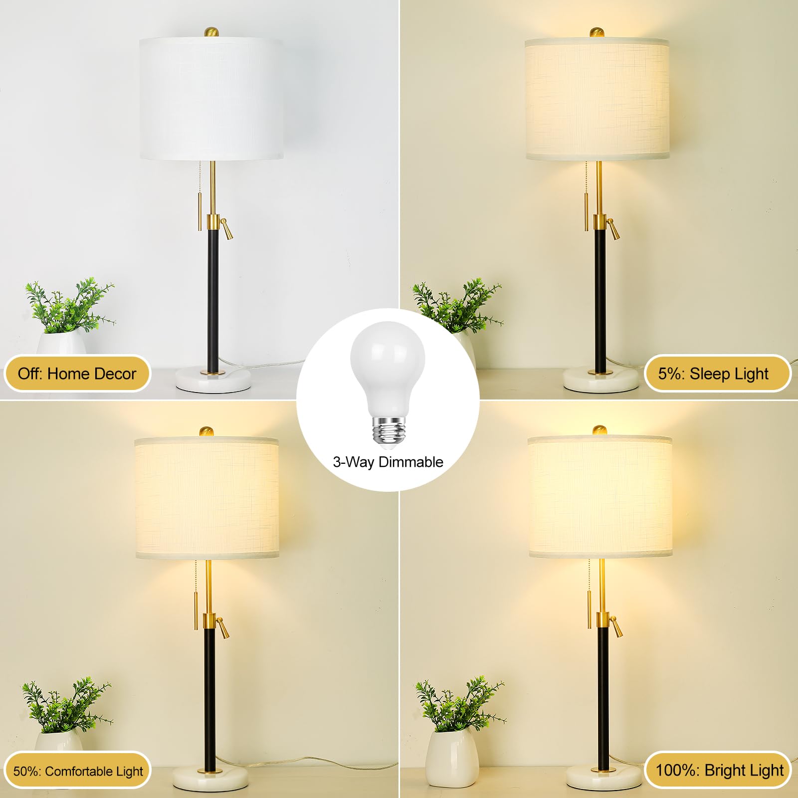 Qingmiao Black And Gold Adjustable Table Lamps Set Of 2, 22-30&quot; With White Shade & Dimmable Base