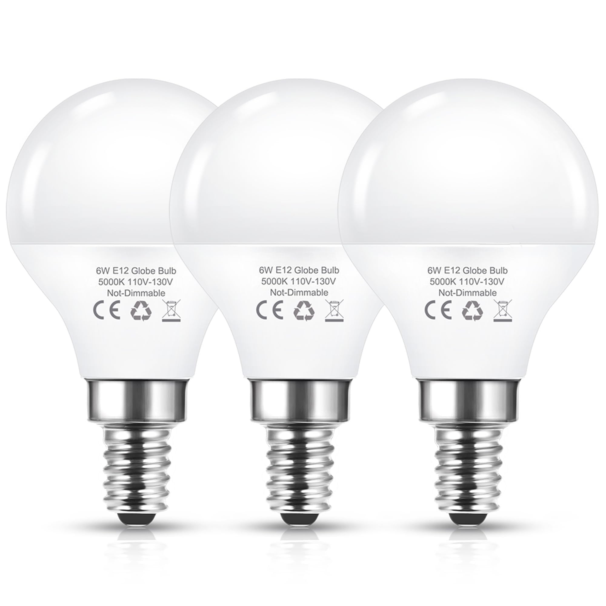 Flaspar G45 E12 LED Bulb 60W Equivalent, Daylight 5000K, Not-Dimmable, 120V, 6W, 600LM, Candel