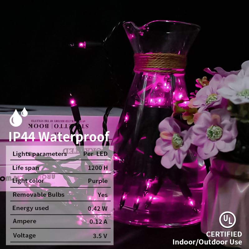 Multi-Sparking Halloween Lights Purple 35 Count - Incandescent Christmas Lights Indoor Mini Halloween String Lights For Outdoor Halloween Decorations, 8.5 Feet Black Wire Purple Lights