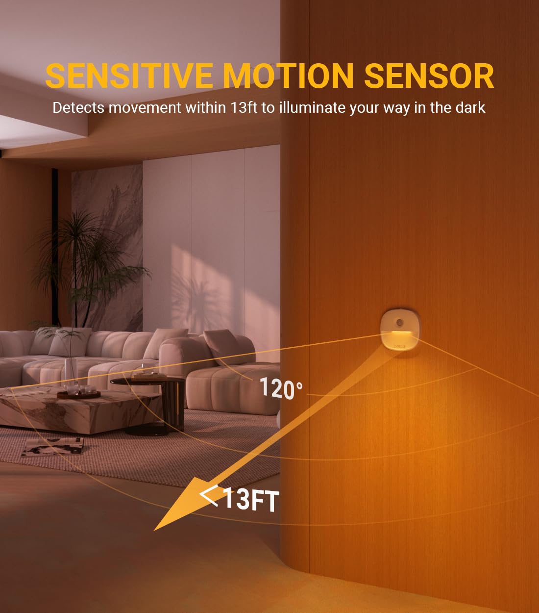 Lyridz Rechargeable Battery Night Light With Motion Sensor, Dimmable Amber Nightlights For Bathroom, Bedroom, Hallway, Stairs, P