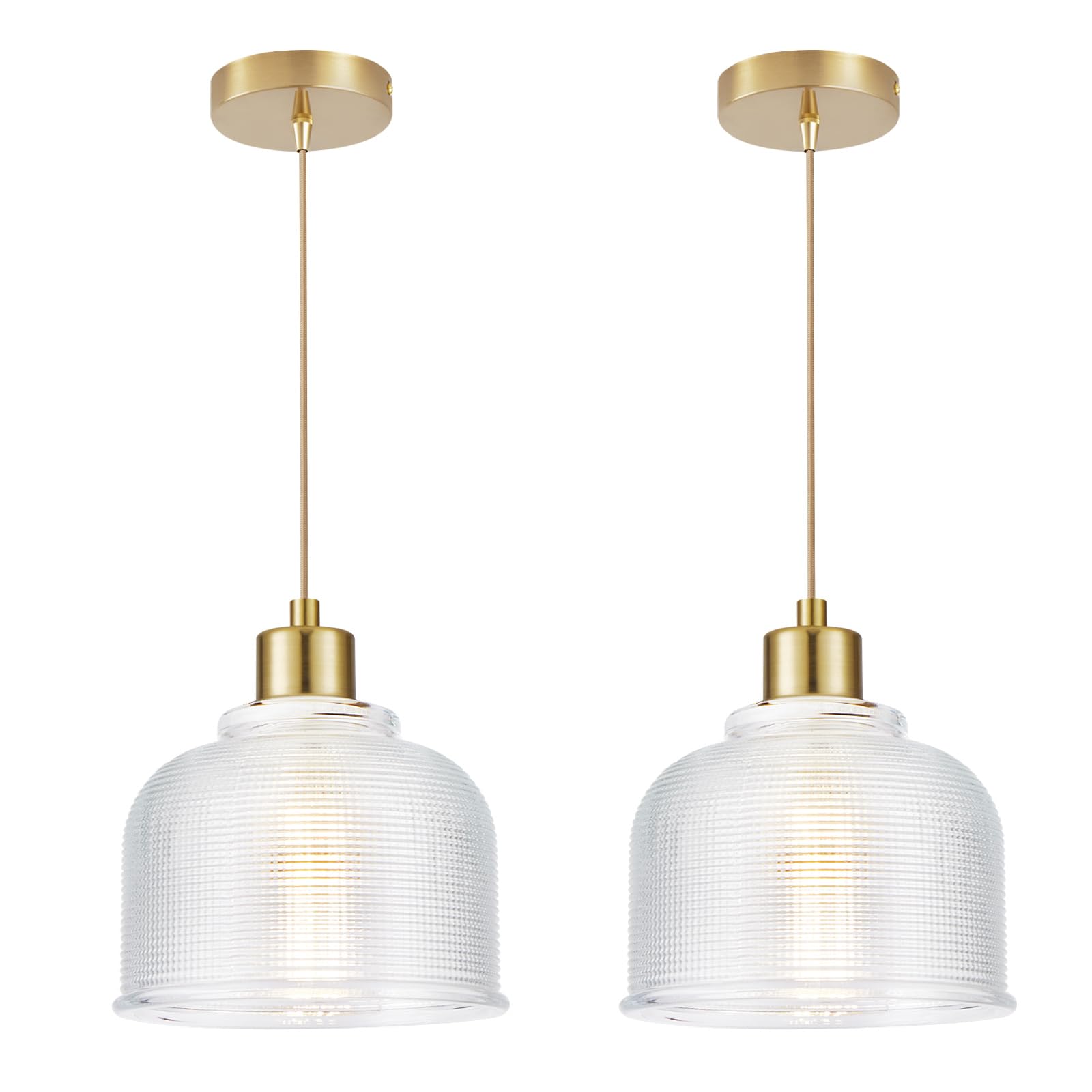 Wimisom 2Pack Industrial Pendant Lighting  Modern Clear Glass Shade Farmhouse Adjustable Hanging Light Fixtures For Kitchen Island Living Room Bedroom Hallway Gold And Clear