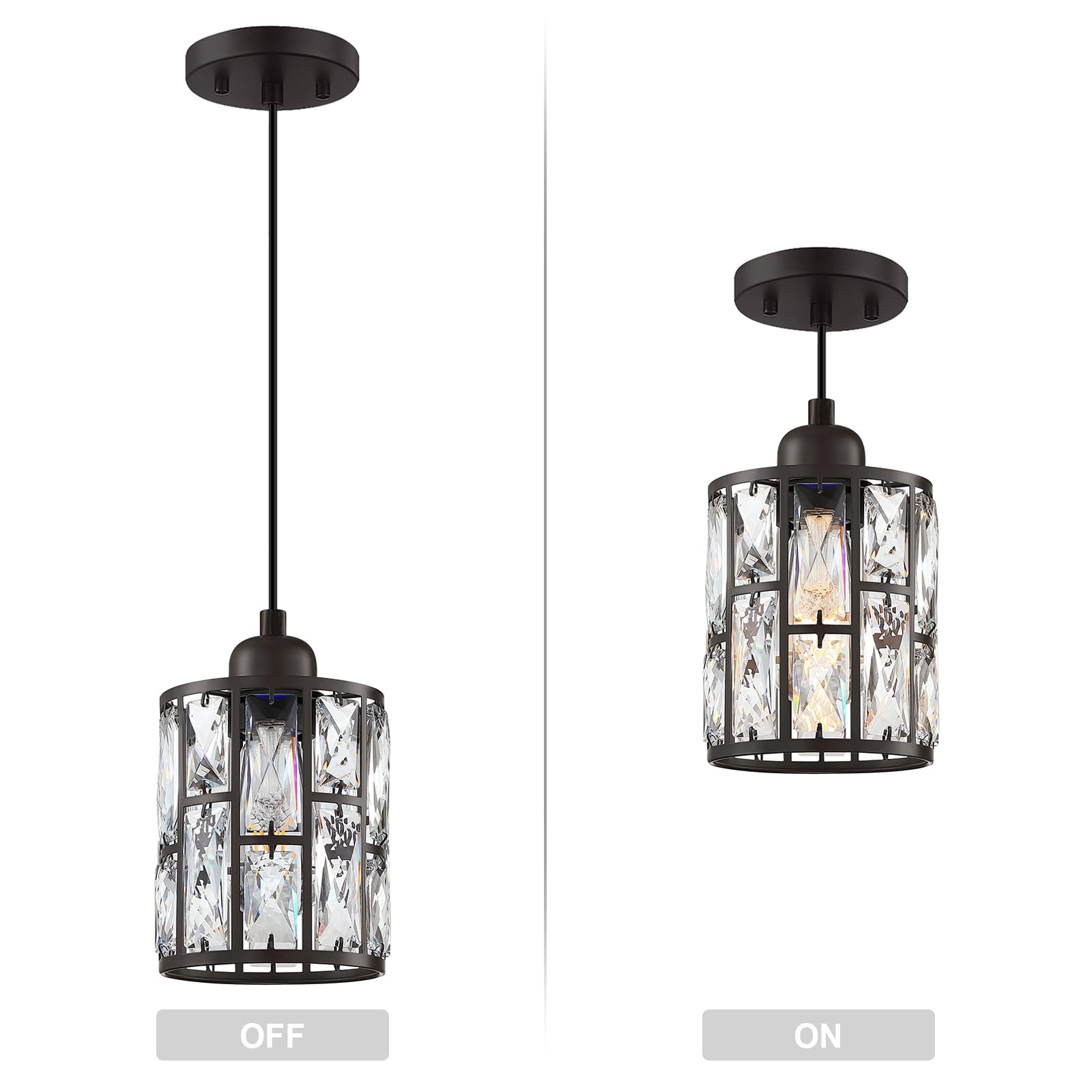 Dolaimy House 3 Pack 1 Light Modern 5.3 Crystal Hanging Kitchen Island Ceiling Pendant Light Fixture Oil Rubbed Bronze Finish For Bar  Dining Room Over