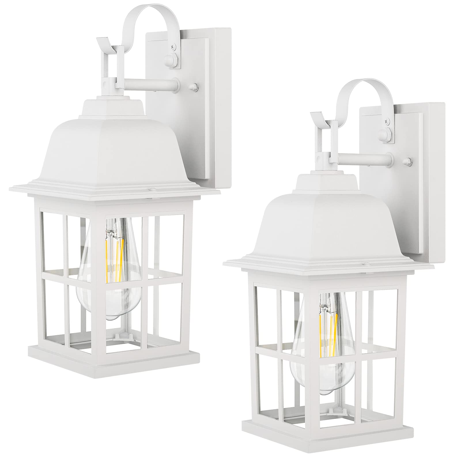 Tobusa 2-Pack Outdoor Wall Lanterns, 100% Aluminium White Outside Light Fixtures, Waterproof &Anti-Rust Exterior Wall Lanterns F