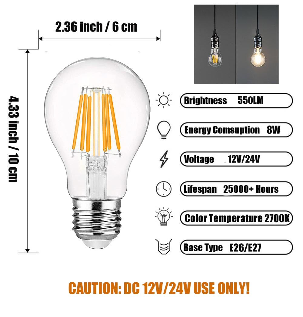 Beriteluce Dimmable A19 24Volt Led Edison Bulb 6W Ac/Dc 24V Low Voltage 2700K Warm White 60W Equivalent E26 Base For Landscape R