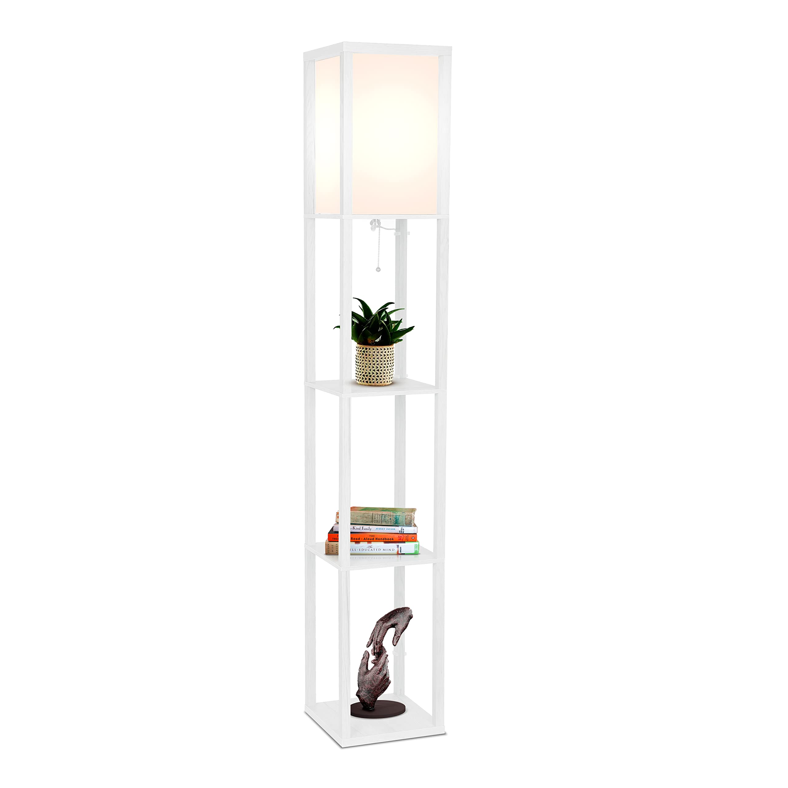 Brightech Maxwell Modern Floor Lamp with Shelves - White, LED Bulb, Wood, Model 1