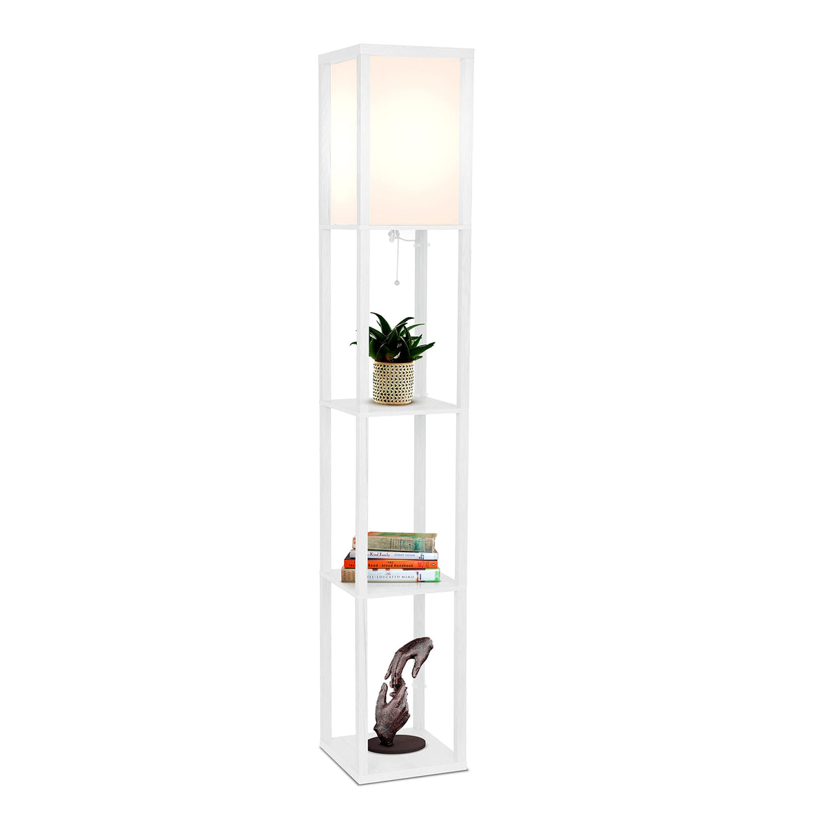 Brightech Maxwell - Modern Shelf Floor Lamp With Lamp Shade And Led Bulb - Corner Display Floor Lamps With Shelves For Living Ro