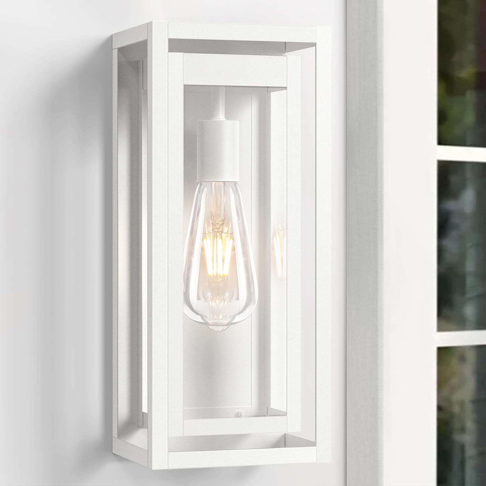 Slypadan 15 Large Outdoor Wall Lights  2 Pack White Outdoor Light Fixtures  Modern Waterproof Exterior Lighting Sconces With Clear Glass Shade For Front Door  Porch  Garage