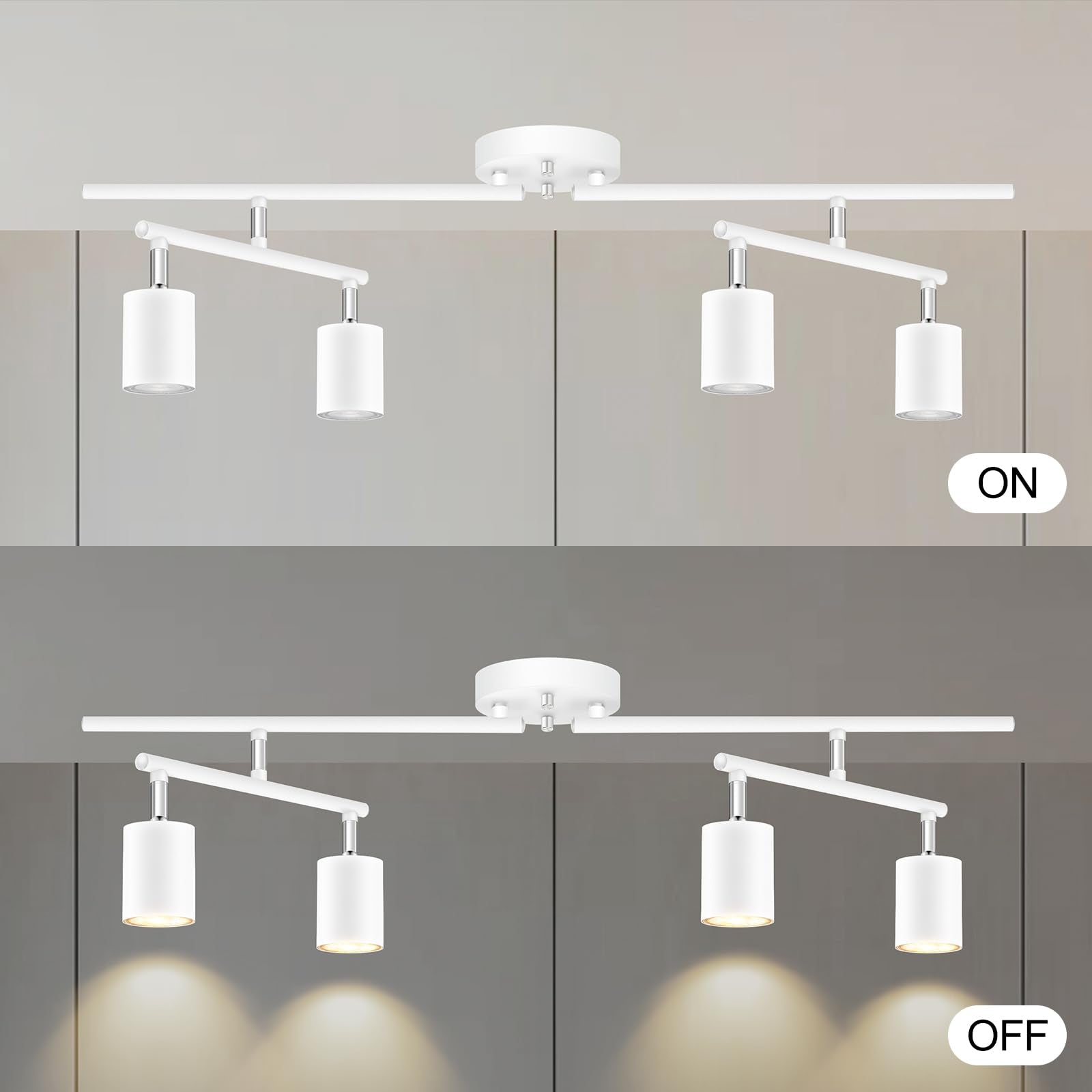 Track Lighting Fixture Ceiling, White Track Light For Kitchen, Modern 4 Light Track Lights Kit, 30'' Ceiling Lighting, Spotlight