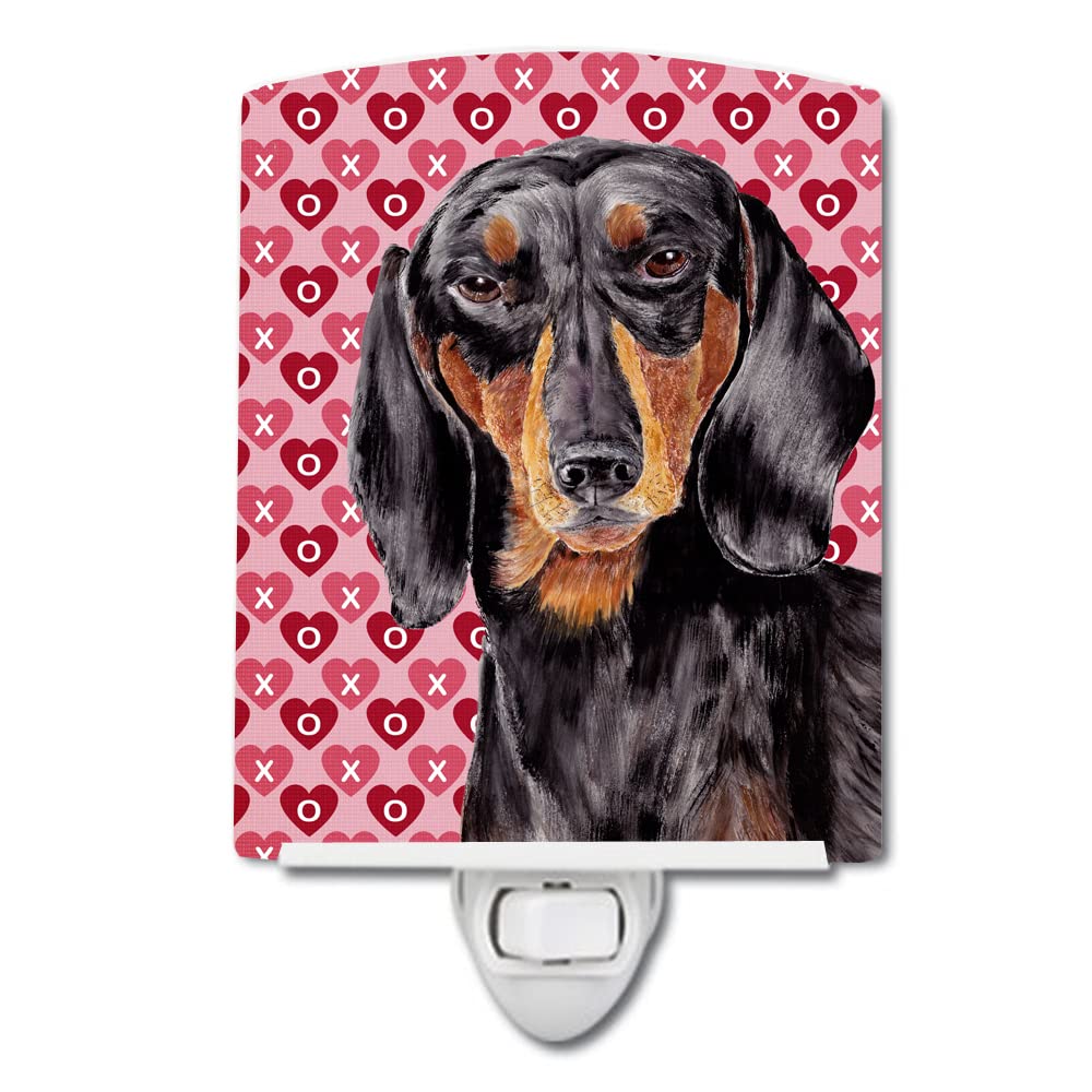 Carolines Treasures Ceramic Night Light, Dachshund Black Tan Hearts, UL-Certified, 6x4x3 inches, Multicolor, Model SC9276CNL