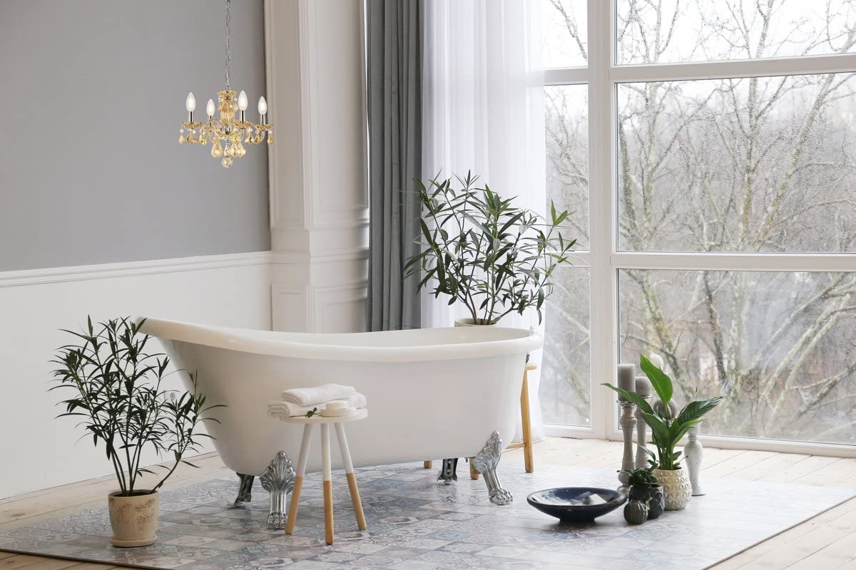 Elegant Lighting Rococo - Four Light Pendant-Golden Teak Finish-Royal Cut Crystal Type -Traditional Installation