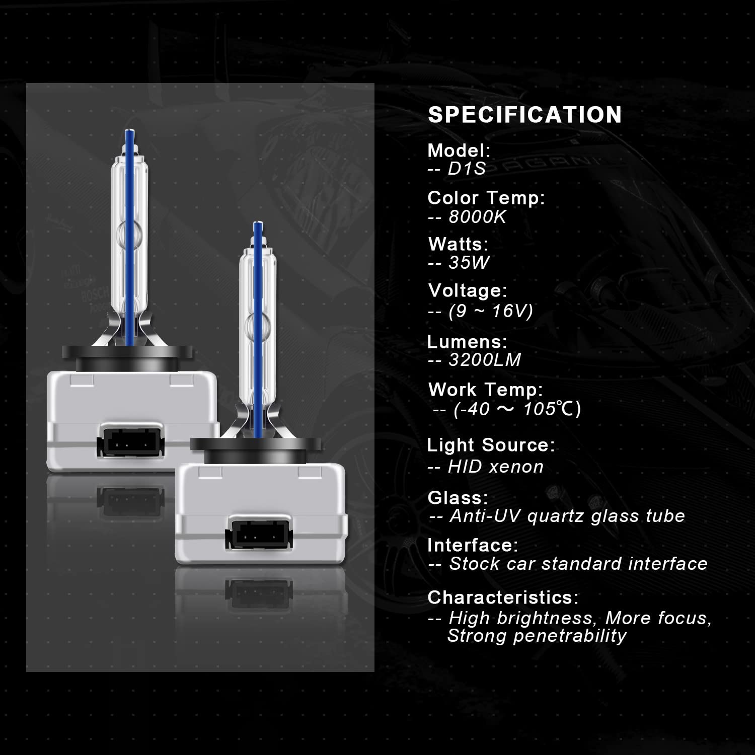 WinPower D1S HID Xenon Headlight Bulbs 8000K - Pack of 2, Metal, Model D-1S8