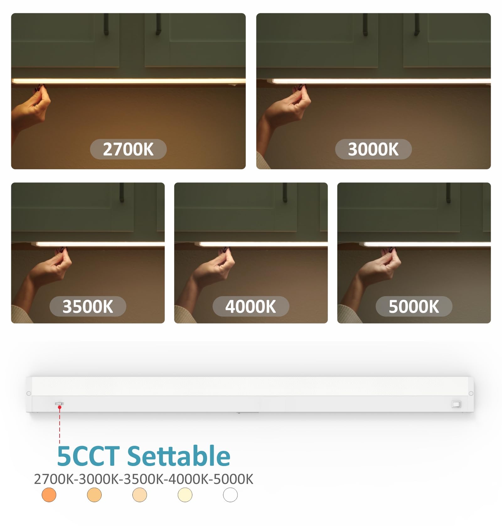 Leetdud LED Under Cabinet Lighting, 40 Inch, Dimmable 5 Color Options, Hardwired/Plug-in, White, Model AirKitPro4020WU-TPTC-D