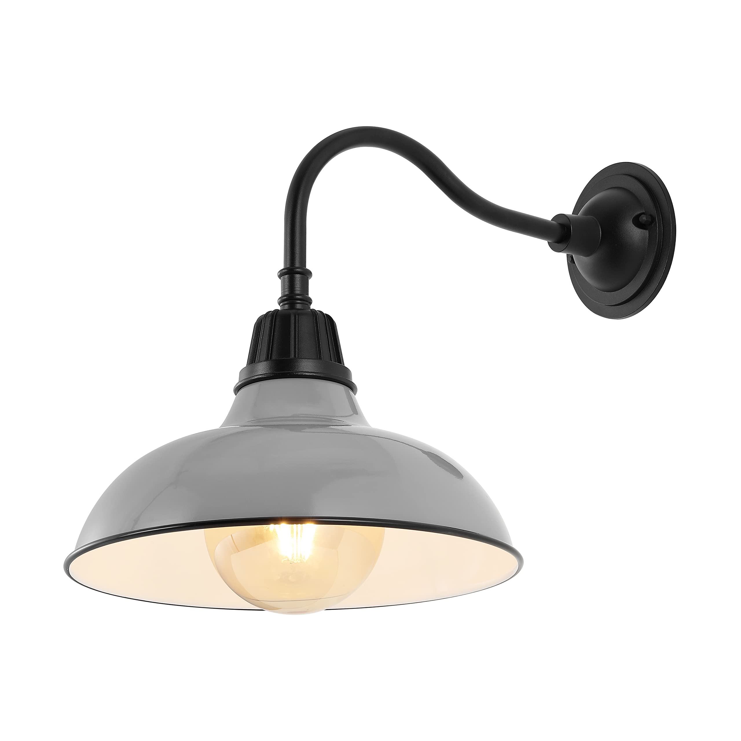 JONATHAN Y Gooseneck Arm Outdoor Sconce 12.25in Metal Bowl Shade Gray/Black Model JYL7613D Vintage Rustic Barn Lighting