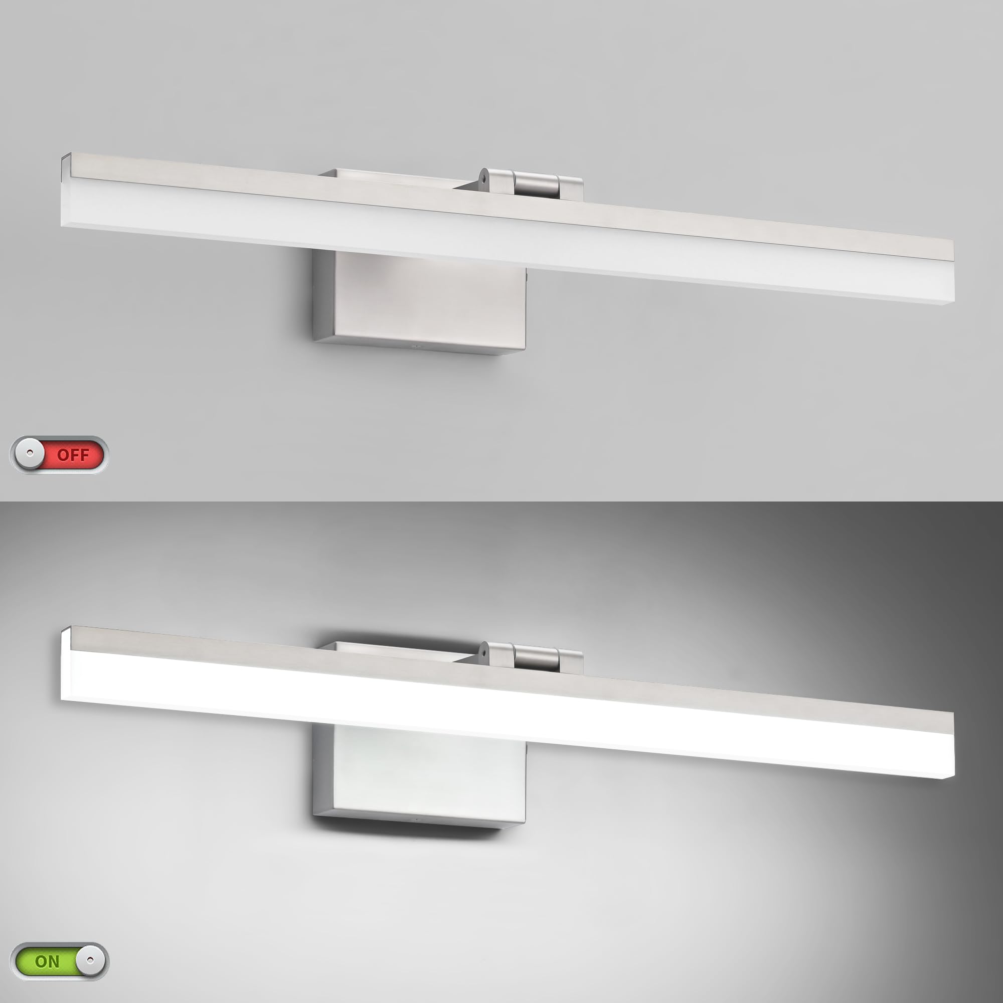 SOLFART 24-Inch LED Vanity Light Fixture, Brushed Nickel, 5 Color Temperature Dimmable, Model 8778-610mm-NK-5CCT