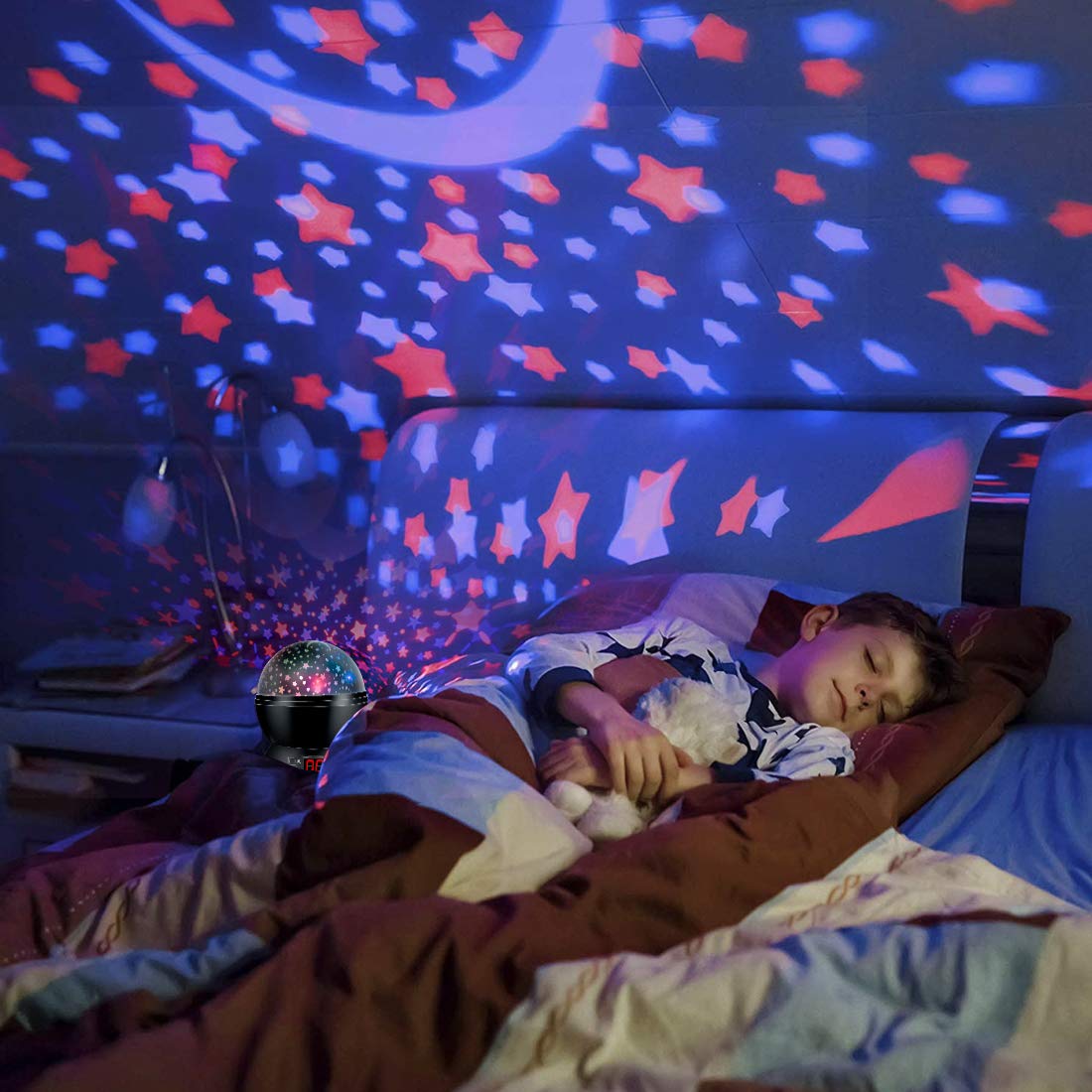MOKOQI Dinosaur Night Light Projector for Kids, 360° Rotation, 17 Colors, Light Black-2, Model 012-1361B, Perfect for Boys' Bedroom Decor
