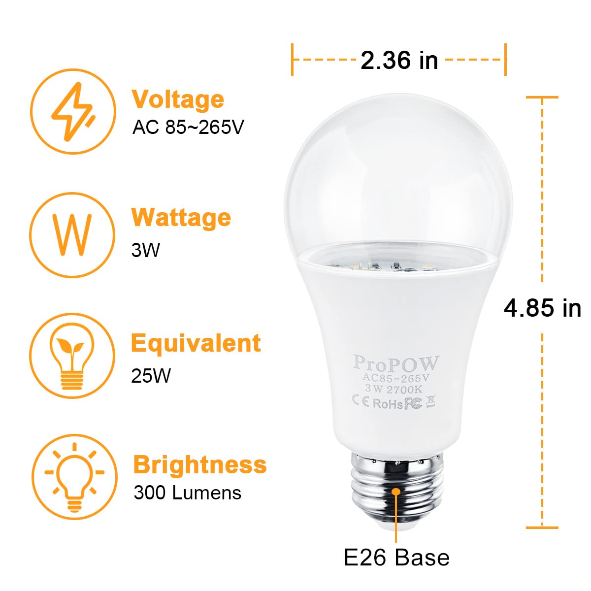 ProPOW 25W Dusk to Dawn LED Bulbs, A19 2-Pack, Soft White, Automatic on/Off for Indoor/Outdoor Use, 300 Lumen