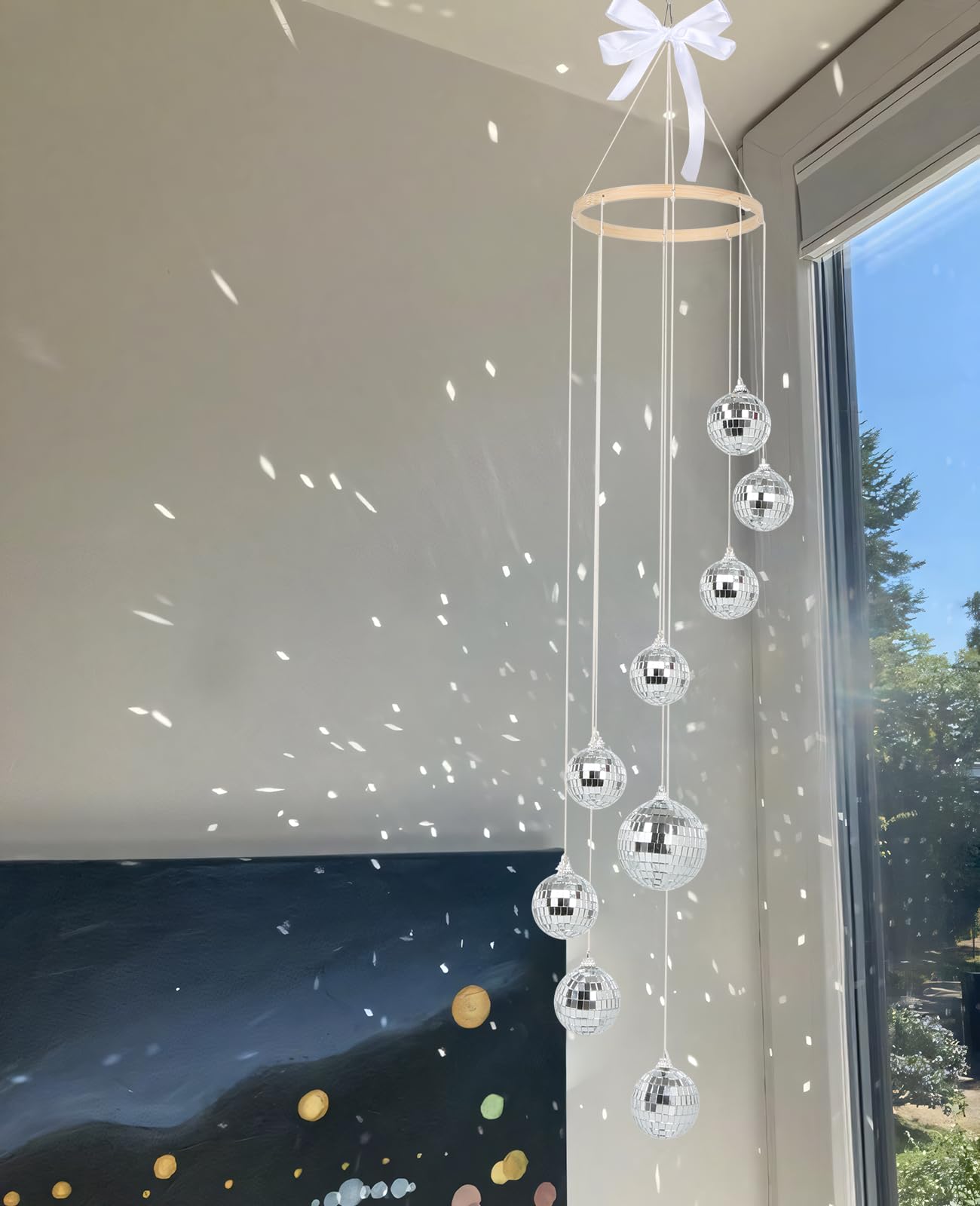 AceList Disco Ball Decor Sun Catcher Spiral Spinner 35 Inch Handmade, Indoor Use, Model GZ-HM021SV-FBA, Color Spiral