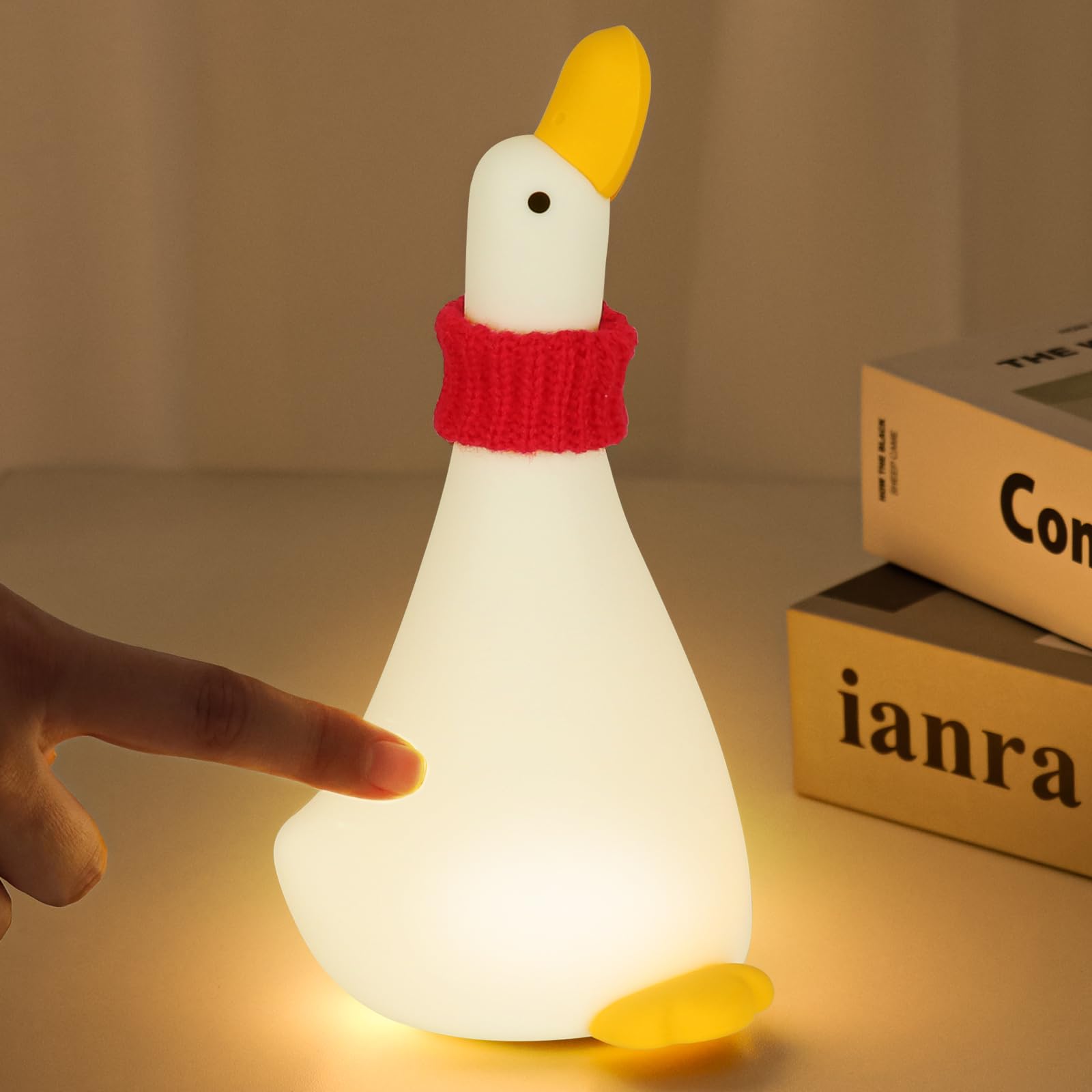 Cute LED Duck Night Light, Rechargeable Silicone Squishy Light Up Duck Lamp, 3-Level Dimmable Nursery Night Lights for Toddler B
