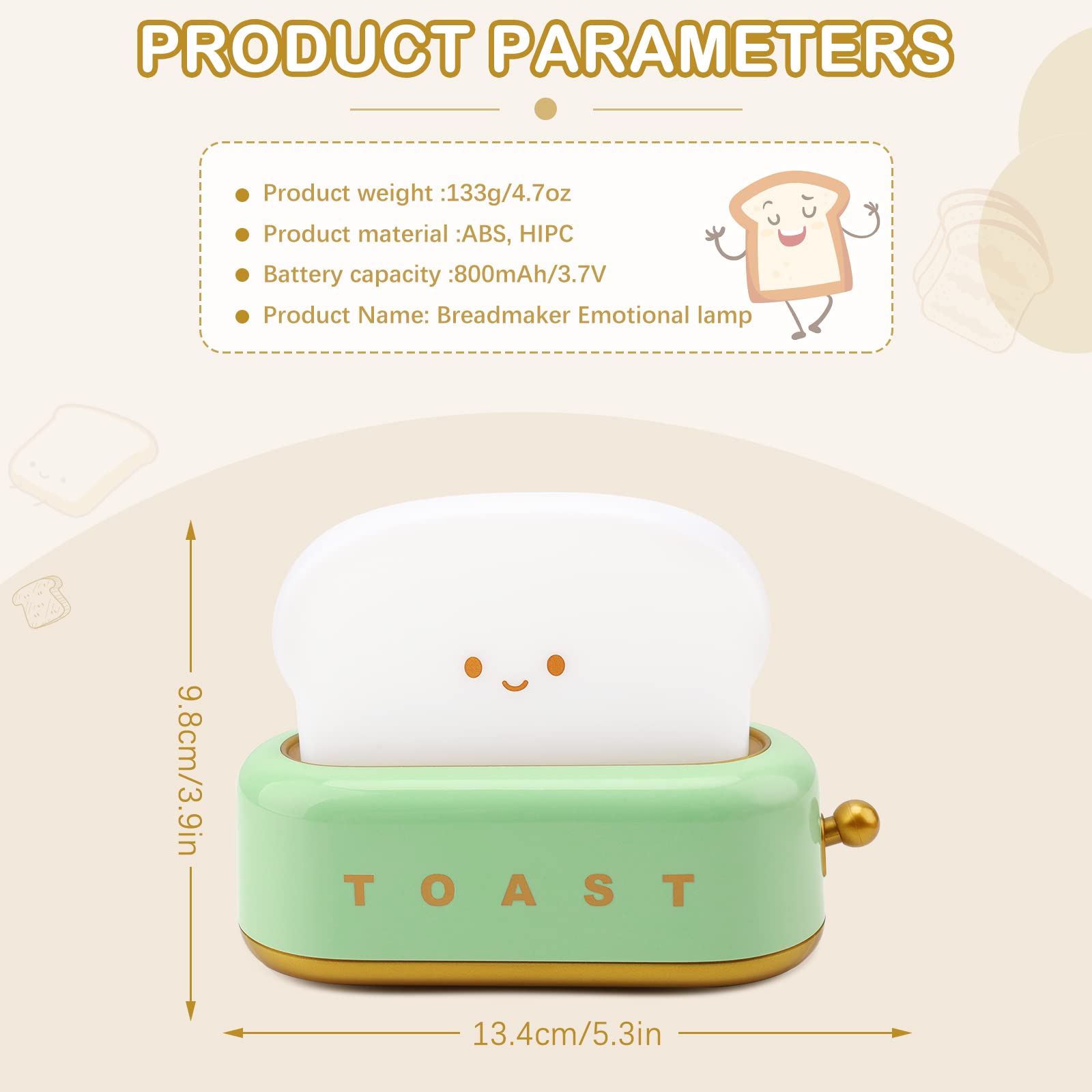 Poqcct Decor Toaster Night Light Lamp Rechargeable Small Lamps With Smile Face Cute Toast Bread Shape Decor Night Lights For Kid
