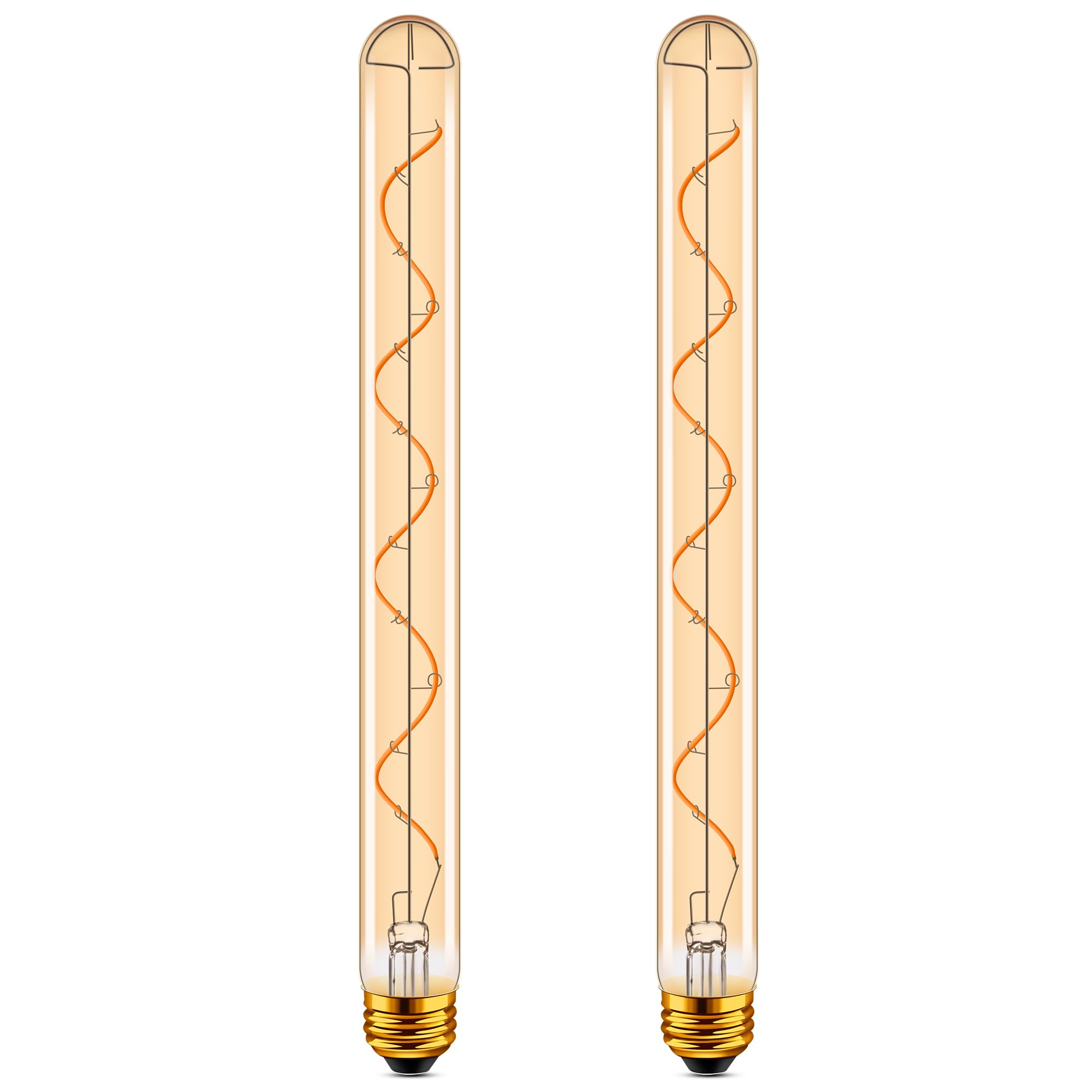 Grensk E26 Long Tubular Led Light Bulbs 40 Watt,11.8Inch T300/T10 Amber Spiral Edison Bulb,4W Dimmable Tube Skinny Vintage Led F
