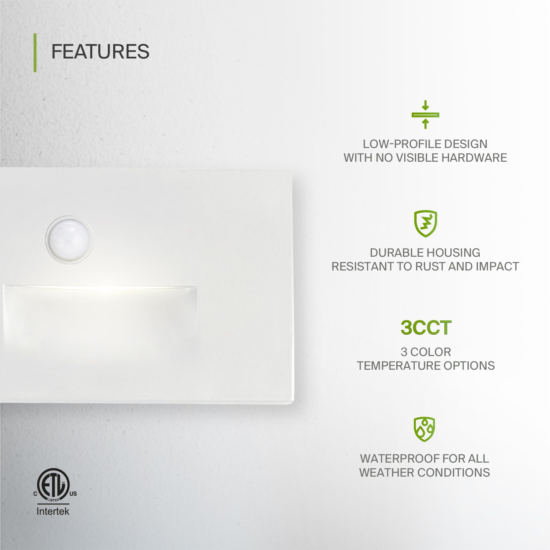 ASD LED Recessed Step Light Fixture | 3W 120LM | 3000K-5000K | Motion Sensor | White | 4 Pack | Model A-LSTL-H