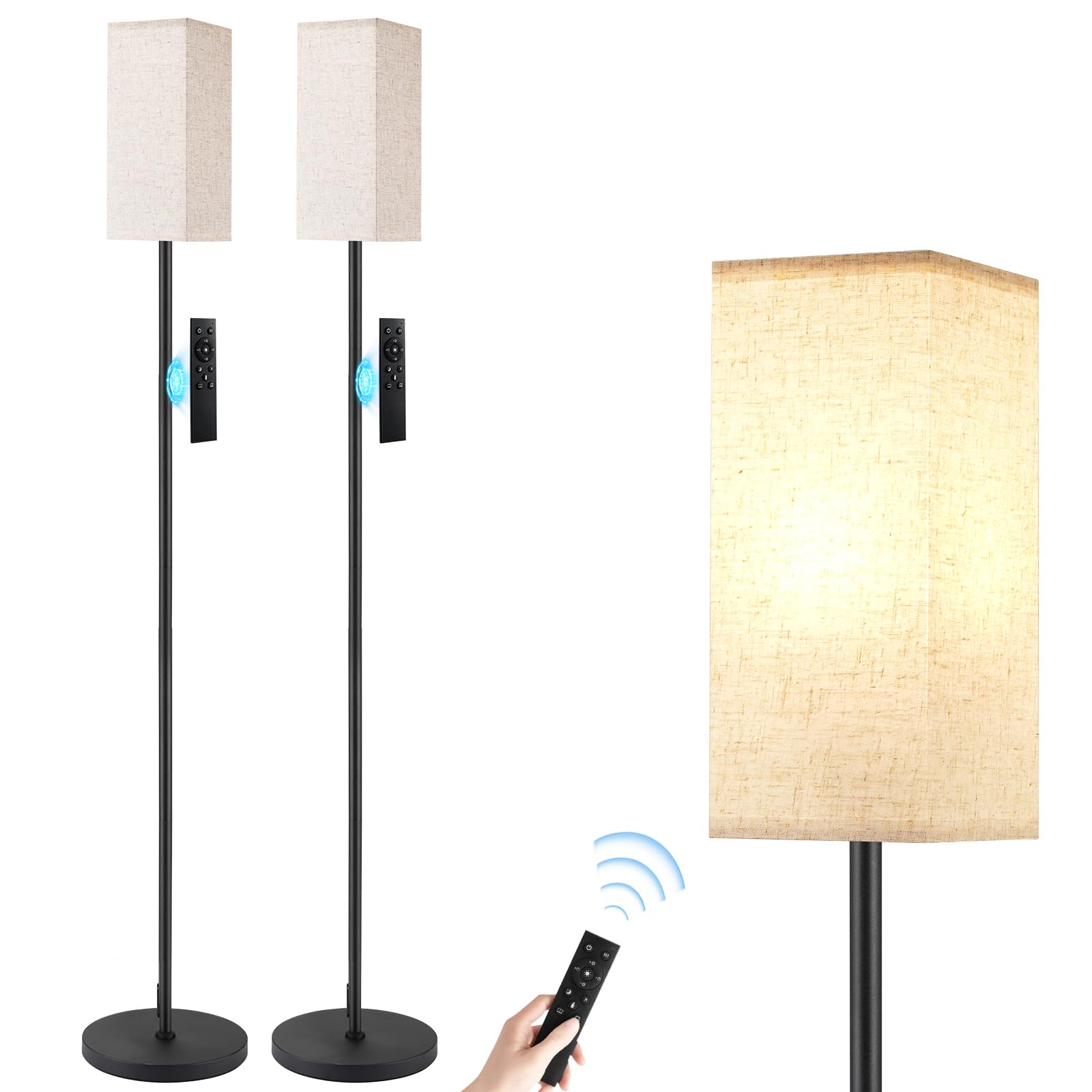 Ambimall 2 Packs Remote Control Floor Lamp, Stepless Dimmable, 64 Inches Tall, Include 9W Bulb, Standing Lamp For Living Room Be