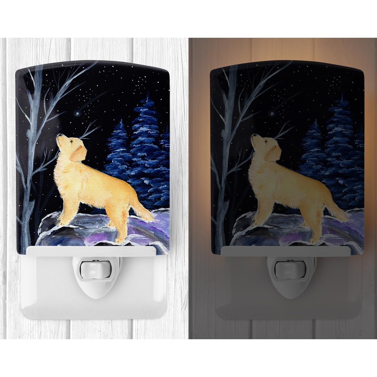 Carolines Treasures Ceramic Night Light, Starry Night Golden Retriever, UL-Certified, 6x4x3 inches, Multicolor, Model SS8392CNL