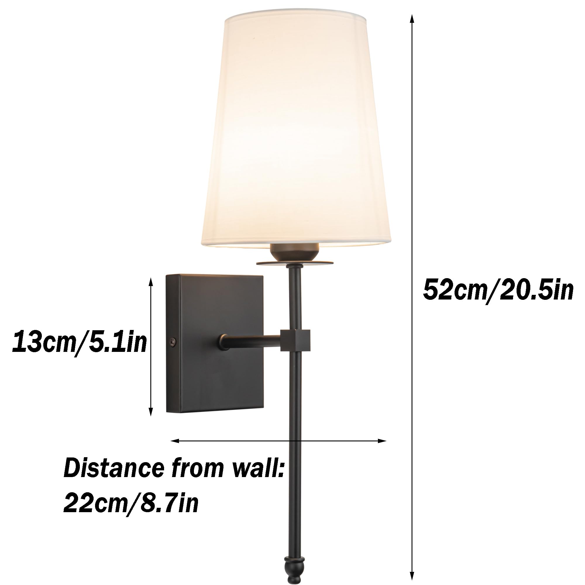 Vimhou Slim Battery Operated Wall Sconce Set Of Two, Dimmable White Fabric Shade With Remote